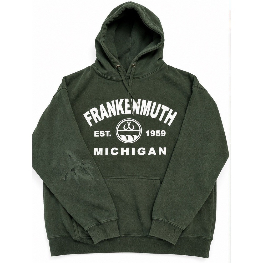 Frankenmuth Michigan Hoodie Large Dark Green Distressed, Grunge Souvenir
